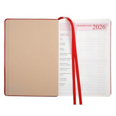 Дневник-деловая записная книжка А5 Leo Planner датированный 2026 "Aldento", интегральная, красная, 368 страниц (252671) 252671 фото