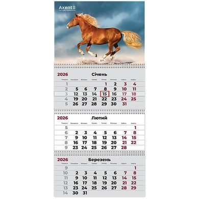 Календарь настенный квартальный 2026 Axent Horses 3 8803-26-9-A, 3 пружины 8803-26-9-a фото