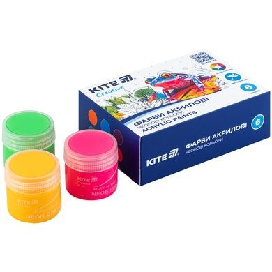 Краски акриловые Kite Creative K-274, 6 неоновых цветов, 20 мл K-274 фото