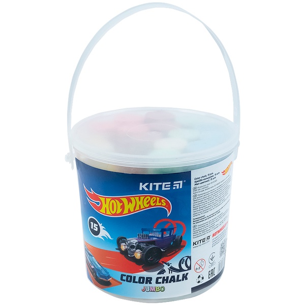 Мел цветной Kite Jumbo Hot Wheels HW21-074, 15 шт. в ведерке HW21-074 фото