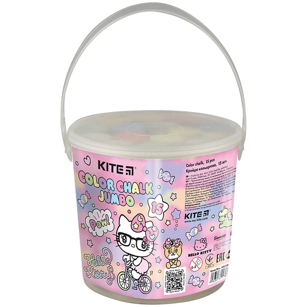 Крейда кольорова Kite Jumbo Hello Kitty HK24-074, 15 штук у відерці HK24-074 фото