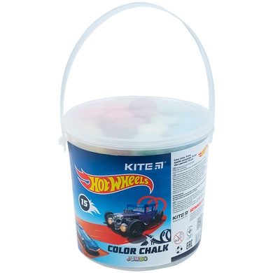 Мел цветной Kite Jumbo Hot Wheels HW24-074, 15 штук в ведерке HW24-074 фото
