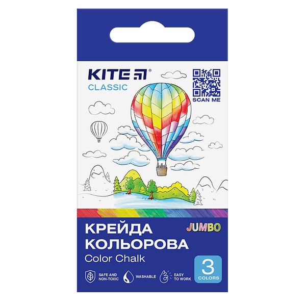 Мел цветной Kite Classic Jumbo K-077, 3 цвета K-077 фото