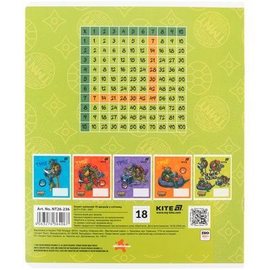 Зошит шкільний Kite Ninjia Turtles NT26-236, 18 аркушів, клітинка NT26-236 фото