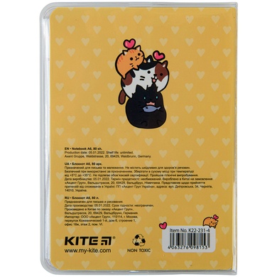 Блокнот Kite Cats K22-231-4, А6, 80 аркушів, клітинка K22-231-4 фото