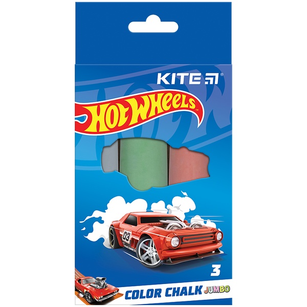 Крейда кольорова Kite Jumbo Hot Wheels HW24-077, 3 кольори HW24-077 фото