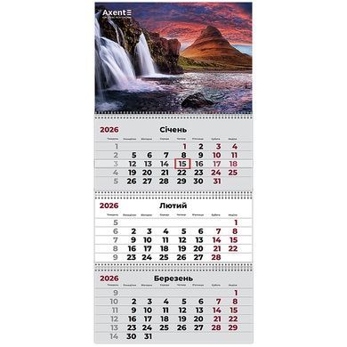 Календарь настенный квартальный 2026 Axent Waterfalls 3 8803-26-6-A, 3 пружины 8803-26-6-a фото