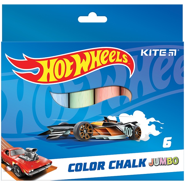 Мел цветной Kite Jumbo Hot Wheels HW24-073, 6 цветов HW24-073 фото