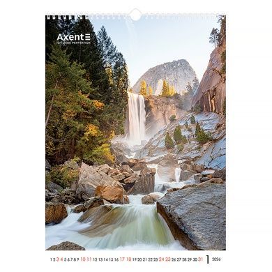 Календар настінний А3 2026 р., Waterfalls 8804-26-2-a фото