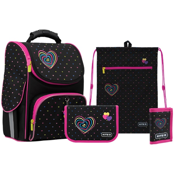 Набор рюкзак+пенал+сумка для об.+кош.Kite 501S Hearts SET_K22-501S-4 (LED) фото