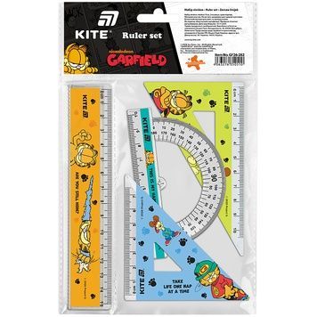 Набір: лінійка 15 см, 2 косинця, транспортир Kite Garfield GF26-282 GF26-282 фото