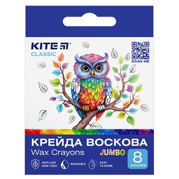 Крейда воскова Kite Classic Jumbo K-076, 8 кольорів K-076 фото