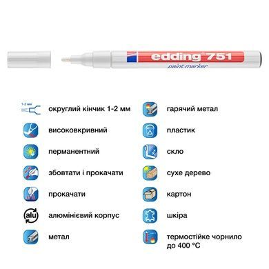 Маркер Paint e-751 1-2 мм круглий білий e-751/49 фото