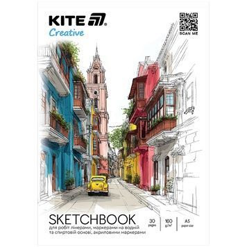 Скетчбук для робіт маркерами Kite Creative K-1280, А5, 30 аркушів K-1280 фото
