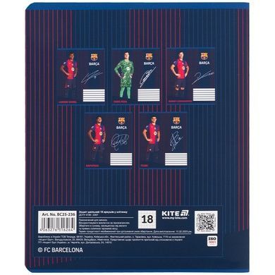 Тетрадь школьная Kite FC Barcelona BC25-236, 18 листов, клетка BC25-236 фото