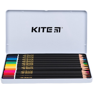 Олівці кольорові тригранні Kite Fantasy K22-058-2, 12 кольорів, металевий пенал K22-058-2 фото