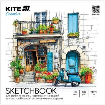 Скетчбук для робіт маркерами Kite Creative K-1282, 21*21см, 30 аркушів K-1282 фото