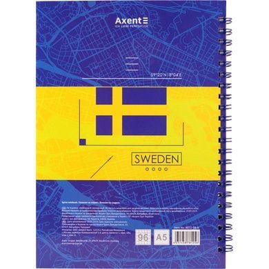 Блокнот на спіралі Axent Flags Stockholm 8032-08-A, A5, 145x210 мм, 96 аркушів, клітинка, тверда обкладинка 8032-08-A фото