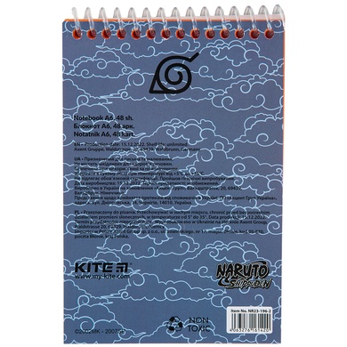 Блокнот на спіралі Kite Naruto NR23-196-2, А6, 48 аркушів, нелінований NR23-196-2 фото