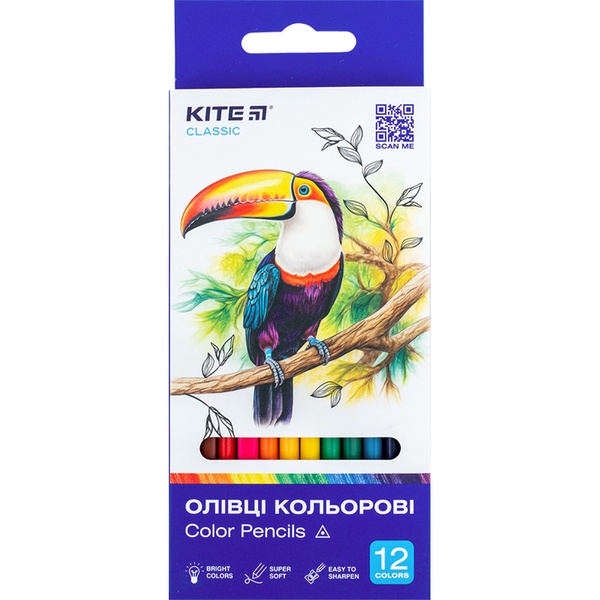 Олівці кольорові тригранні Kite Classic K-053, 12 шт. K-053 фото