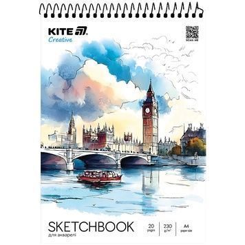 Скетчбук на спіралі для акварелі Kite Creative K-1284, А4, 20 аркушів K-1284 фото
