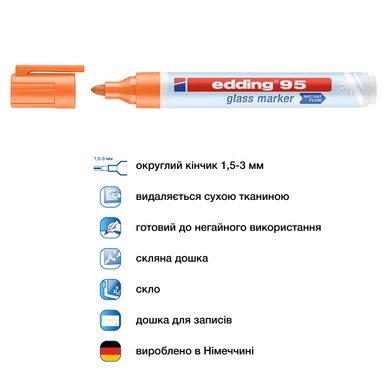 Маркер Glass e-95 1,5-3 мм круглый оранжевый e-95/06 фото