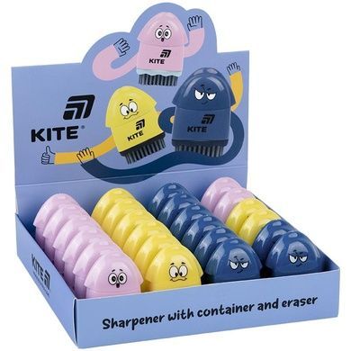Точилка з контейнером та гумкою Kite Faces K25-365, асорті K25-365 фото