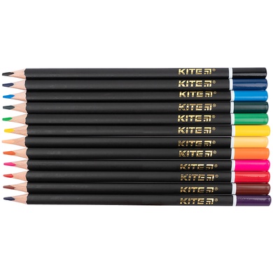 Олівці кольорові тригранні Kite Dogs K22-058-1, 12 кольорів, металевий пенал K22-058-1 фото