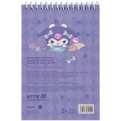 Блокнот на спіралі Kite Kuromi HK26-196-2, А6, 48 аркушів, нелінований HK26-196-2 фото