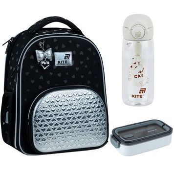 Рюкзак шкільний каркасний Kite Education Black&Silver K26-556M-2 3в1 K26-556M-2set фото