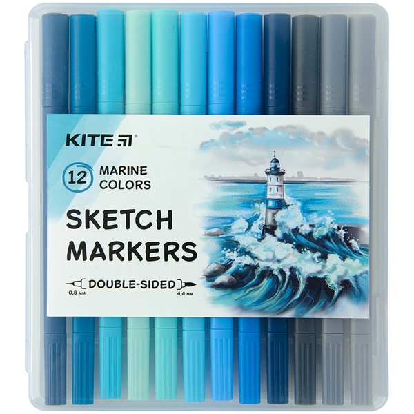 Скетч маркеры Kite Marine K22-044-3, 12 цветов K22-044-3 фото