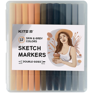 Скетч маркери Kite Skin&Grey K22-044-4, 12 кольорів K22-044-4 фото
