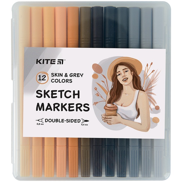 Скетч маркеры Kite Skin&Grey K22-044-4, 12 цветов K22-044-4 фото