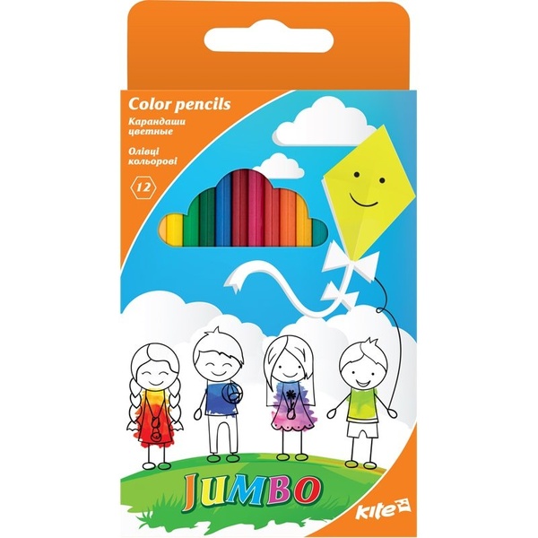 Карандаши цветные трёхгранные Jumbo Kite, 12 цветов K17-048 K17-048 фото